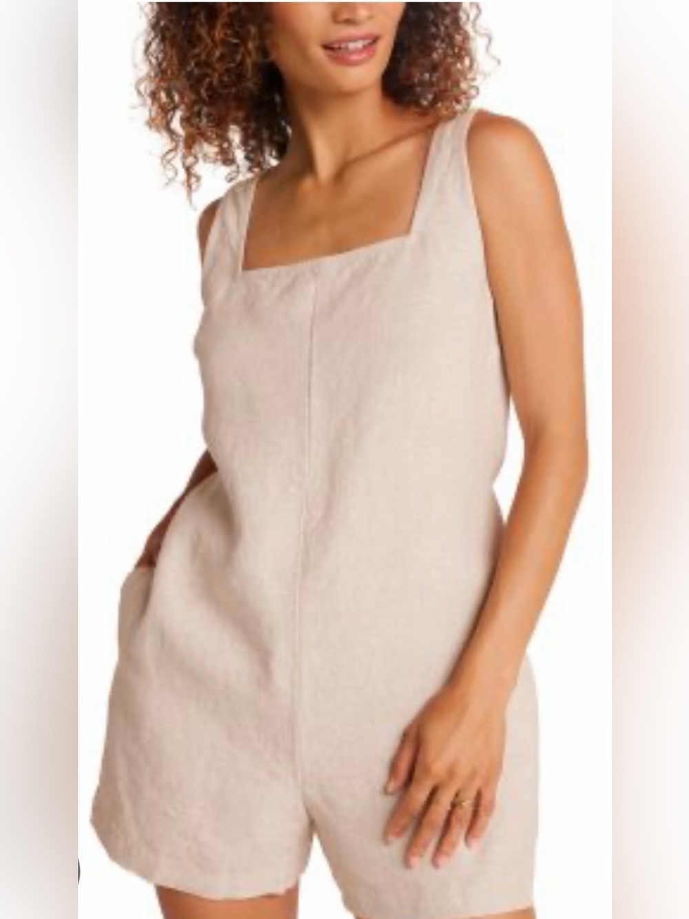 Bella Dahl Women's Cream Square-Neck Linen Romper - size small